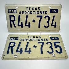 VTG Texas License Plate Apportioned 1985 Blue Embossed R44-734 & 735 Sequential picture