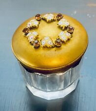 Antique Victorian Crystal Gilded Ormolu Pill Box Jar 10k Gold Filled Lid picture