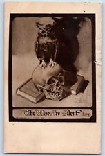 Ullman Signed Postcard Skull Owl Tattoo The Wise Are Silent Idaho Falls ID 1909 picture