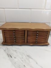 Vtg Wooden 12 Coaster Caddy Set 12 Mid Century Cork Centered Wooden Coasters  picture