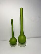 2 CARLO MORETTI Pencil Neck Vase VTG MCM Green Satin Glass ROSENTHAL NETTER picture