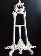 Large Antique Painted White Brass Standing Display Easel 13 3/2 x 6 1/2
