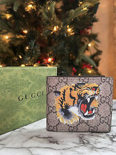 GUCCI WALLET FOR MEN BLACK LEATHER TIGER 100% AUTHENTIC WITH BOX MEDIUM BILFOLD picture