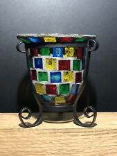 Vintage Handmade Mosaic Stained Glass Votive Candle Holder Multi-Color 3.5