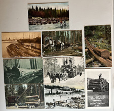 9 Logging Occupational Vintage Postcards, CA, WA, BC, OR, MN, MI, Crane, Horses picture