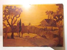 antique 19th century inlaid marquetry hunting scene wood wall sculpture art 1800 picture