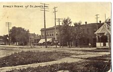 Street Scene, St. James, Mo. Missouri Postcard. Railroad Crossing Sign & Tracks picture