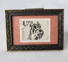 Vintage Polish Schnauzer Stamp Gold Tone Miniature Frame Poland Dogs  picture