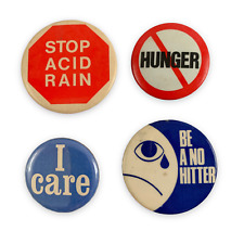  Lot of 4 Activism Button Pin VTG 60s/70s End Hunger Stop Acid Rain I Care picture