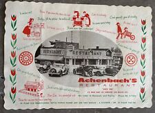 Original 1960s Pennsylvania Dutch Achenbach’s Restaurant Vintage Paper Placemat picture