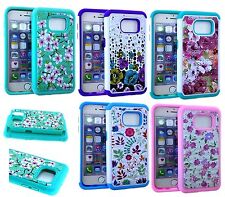For Samsung Galaxy S7 - HYBRID HARD&SOFT RUBBER DIAMOND BLING CASE COVER FLOWERS picture
