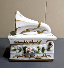Vintage Phonograph Trinket Jewelry Box Unique Ceramic Floral picture