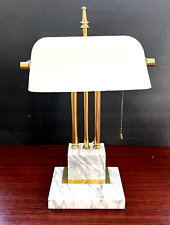 Vintage Brass Marble Bankers Lamp White Milk Glass Shade 16.5” Tall, Small Chip picture