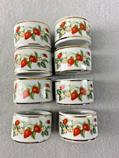 8 Vintage Avon Strawberry Pattern Gold Trim Ceramic Porcelain Napkin Rings  picture
