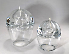 A pair of MCM thick, heavy, clear sphere, oil burning art glass picture
