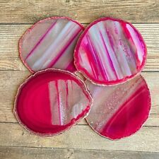 Set of 4 Pink Agate Slices Coaster Set: 4.15 - 4.35