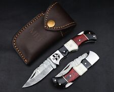6.5 Solid Mens Damascus Steel Blade Pocket Knife Folding Camping Hunting Knife picture