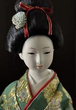 Beautiful Vintage Japanese Geisha Gofun Doll 15” Green Red Gold Kimono picture