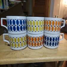 6 Colorful MCM Leaf Pattern Gambles Import Mugs Blue Yellow Orange Blue Japan picture