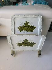 Vintage 70s Metal TV Trays Harvest Themed in Avocado Green - NICE picture