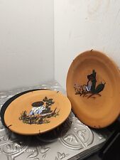 Vintage Handmade Mexican Folkart Redclay Pottry Small Wall Plates picture