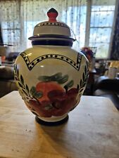 Vintage Nonni Hand Painted Ceramic Biscotti Cookie Jar Fruit Motif Embossed picture