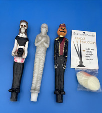 Vintage Halloween Taper Candles Pumpkin Skull Mummy 10” with free grips picture