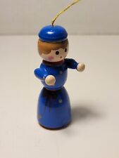 Vintage Wooden Woman in Polka Dot Blue Dress & Hat Christmas Holiday Ornament picture