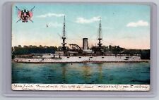Naval Battleship USS Illinois BB-7 Postcard Great White Fleet WW1 Era Eagle Flag picture