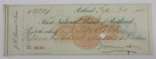 Antique 1871 Cancelled Check PORTLAND, MAINE National Bank Vtg w/ Revenue Stamp picture