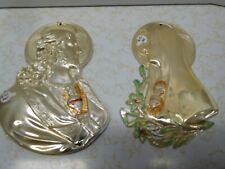 2 Vintage Glorious Jesus Christ & Virgin Mary 6 inch Painted Metal Decorations picture