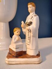 Vintage 1960s First Communion  Boy & Priest Hand-painted Ceramic Figurine picture