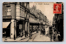 c1909 Calais Rue Royale Pharmacy Hotel Horse Buggy ELD Calais France Postcard picture