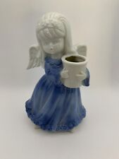 Vintage blue and white porcelain angel candle holder,  picture