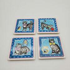 4 Vintage Lanka Wall Tile Cat Coaster/Trivets picture