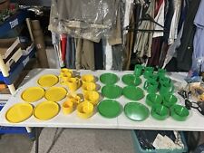 Lot of HELLER Melamine Green & Yellow Dinnerware Cups Plates Dishes 31 Pieces picture