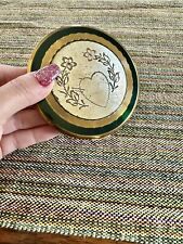 Vintage Gold And Green Heart Etched Makeup Compact Mirror  4” picture