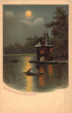c. 1906, German Row Boats on a Lake, Night View, Old Post Card picture
