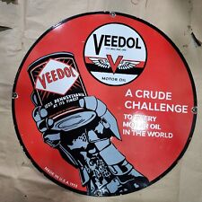 VEEDOL MOTOR OIL PORCELAIN ENAMEL SIGN 30 INCHES ROUND picture