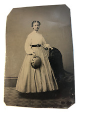 Young Lady, Pretty Dress, Hat, Tintype Photo, c1860s, #2410 picture