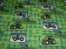 Vtg 90s John Deere Tractor Green Plaid Quilt Sew Fabric Remnant 23x38 #PB12 picture