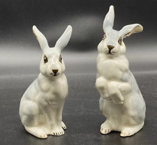 Pair Of Porcelain Rabbit Figurines White Decor Vintage 10CM Carved Stamped Rare picture