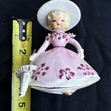 AS is Vintage 1956 Napco C2590B Porcelain Girl Pink Dress With Pearls & umbrella picture