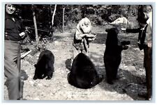 c1940's Spikehorn Meyers Camp Feeding Bears Harrison MI RPPC Photo Postcard picture
