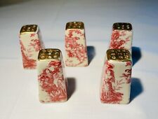 Vintage French Country Red Toile Individual Salt Shakers Ceramic, 1 5/8