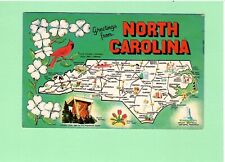 North Carolina State Map Unposted Postcard - State Bird/Flower and Landmarks picture