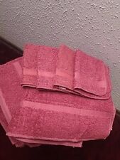 Vintage 70s 80s New Sears 2 Bath Towel 4 Washcloth Set USA Dark Rose Straw-burg picture