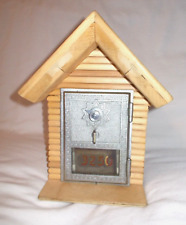 Vintage Log Cabin Bank w/ Original U.S.P.S. Lock Box Door picture