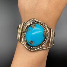 Vintage Navajo Fred M. Apache Turquoise Silver Bracelet Cuff Small 6-1/2