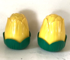 Vintage Plastic Yellow Tulip Salt and Pepper Shakers 2 1/2” picture